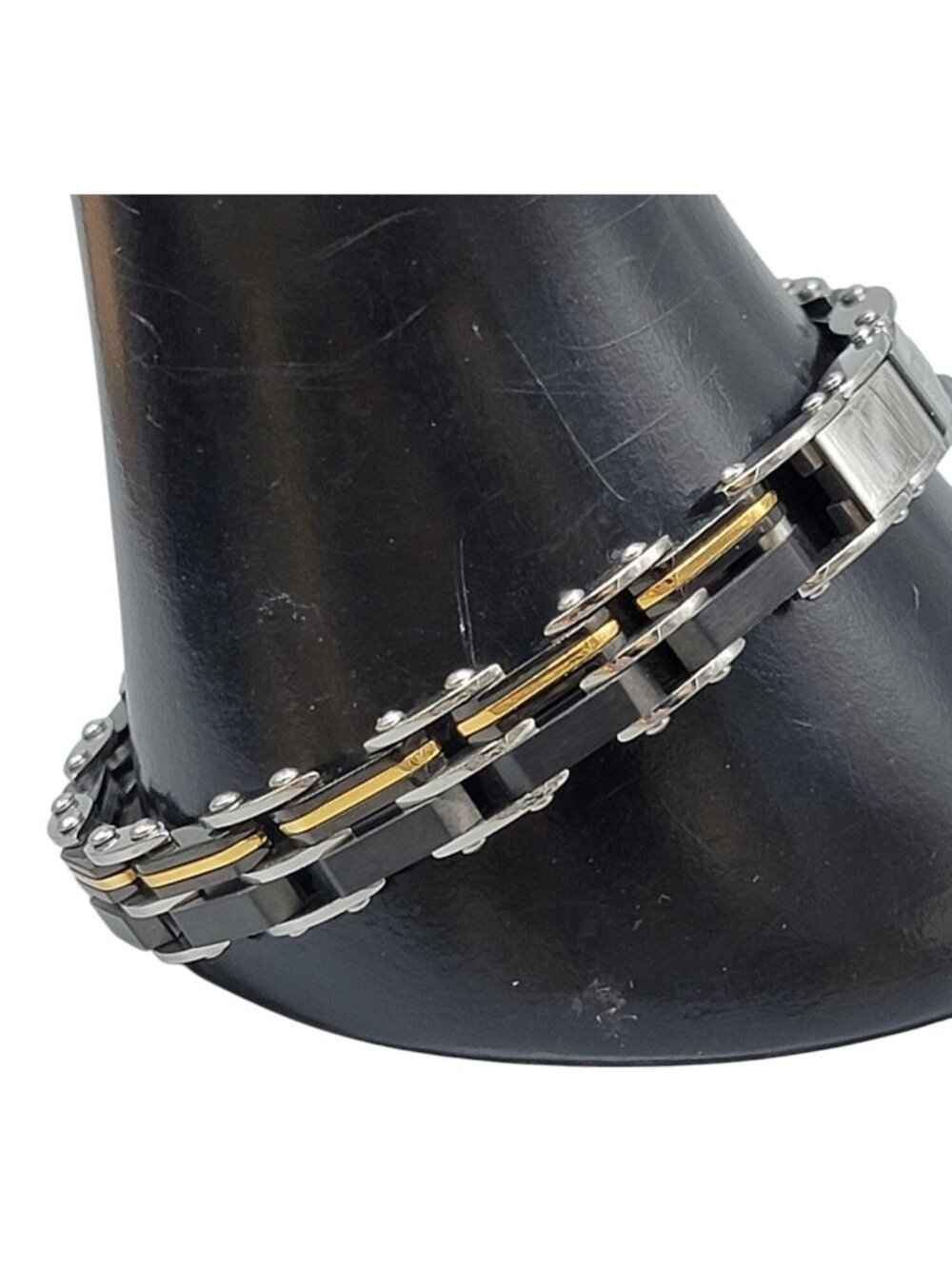 Inox Mens Reversible Stainless Steel Bracelet Gold or Silver & Black Size 7.5" - Picture 5 of 13